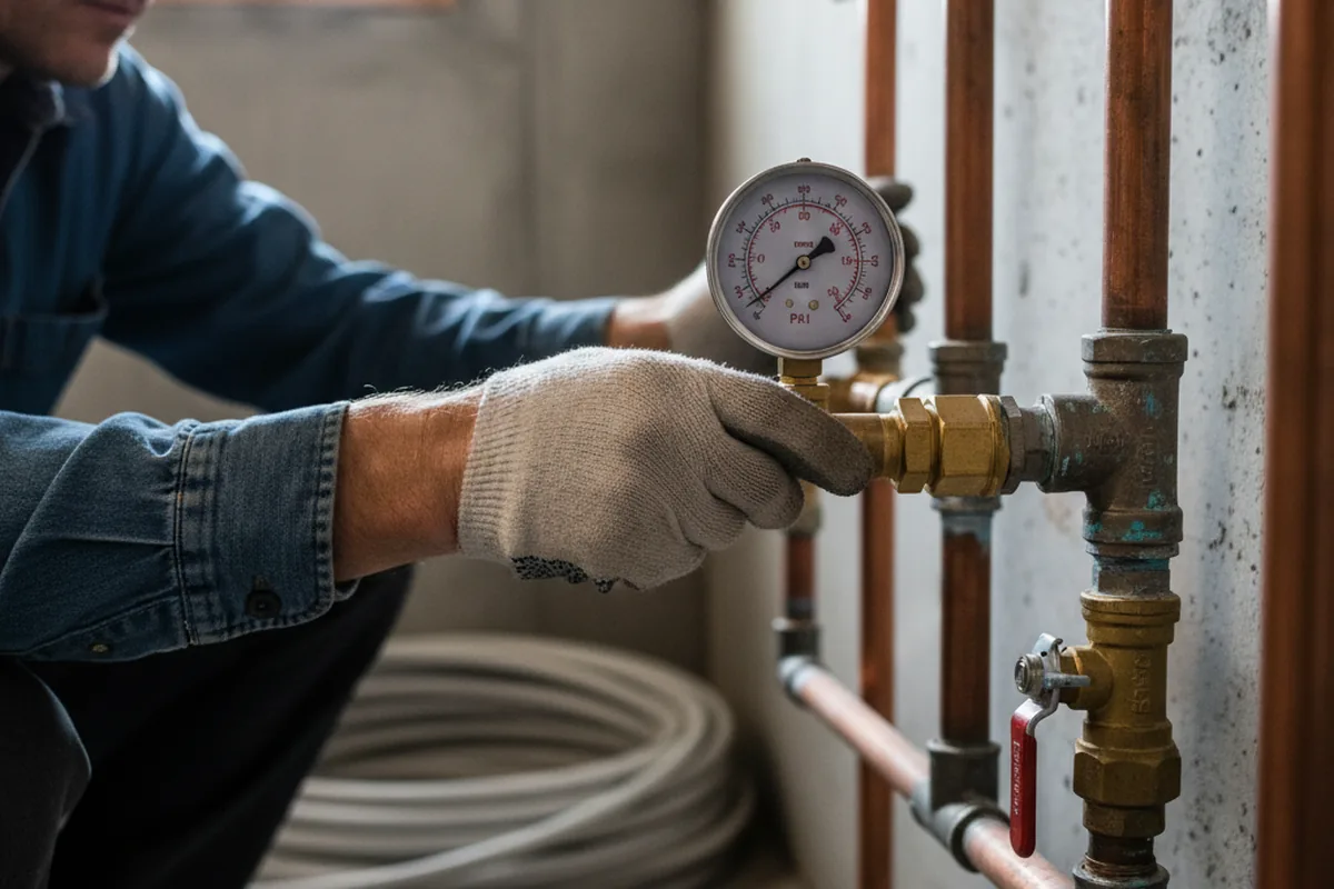 Pressure testing a repaired line during Water Line Repair in Pequannock